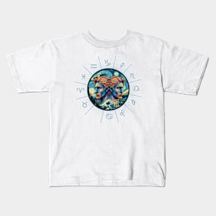 ZODIAC Gemini - Astrological GEMINI - GEMINI - ZODIAC sign - Van Gogh style - 12 Kids T-Shirt